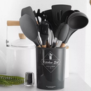 Jogo de Cozinha Kit C/12 Peças de Silicone, Utensílios e Copo Suporte para Cozinha Cabo de Madeira