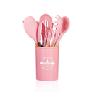 Jogo de Cozinha Kit C/12 Peças de Silicone, Utensílios e Copo Suporte para Cozinha Cabo de Madeira