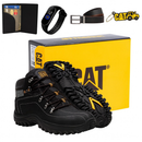 Bota Masculina Caterpillar Em Couro Resistente + Carteira + Relogio + Cinto